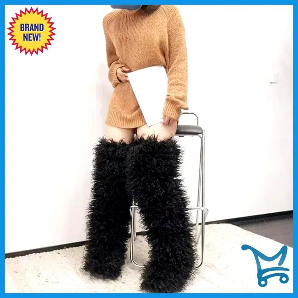 29-Inch Over-the-Knee Faux Fur Boots Flat Sole Winter Women's Shoes